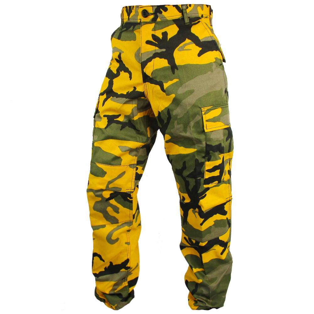 Yellow Camouflage Military BDU Pants Cargo Fatigues Fashion Trouser Camo  Bottoms