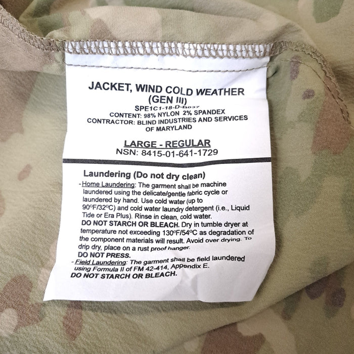 USGI Multicam Gen III Windproof Jacket - Large Regular