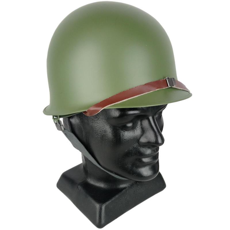 2 M29 steel green helmets, military war hot supplies, leather map bag, haversack, costume, war surplus or memorabilia, home decor, combat