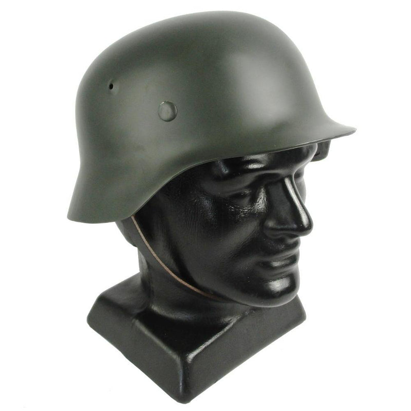 2 M29 steel green helmets, military war hot supplies, leather map bag, haversack, costume, war surplus or memorabilia, home decor, combat